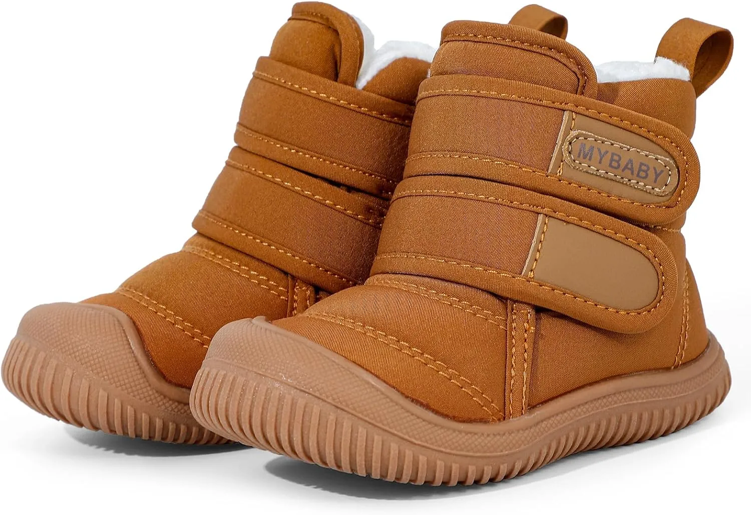 Toddler Snow Boots Double Strap Winter Warm Shoes Baby Faux Fur Lining Soft Fleece Booties with Non-Slip Sole