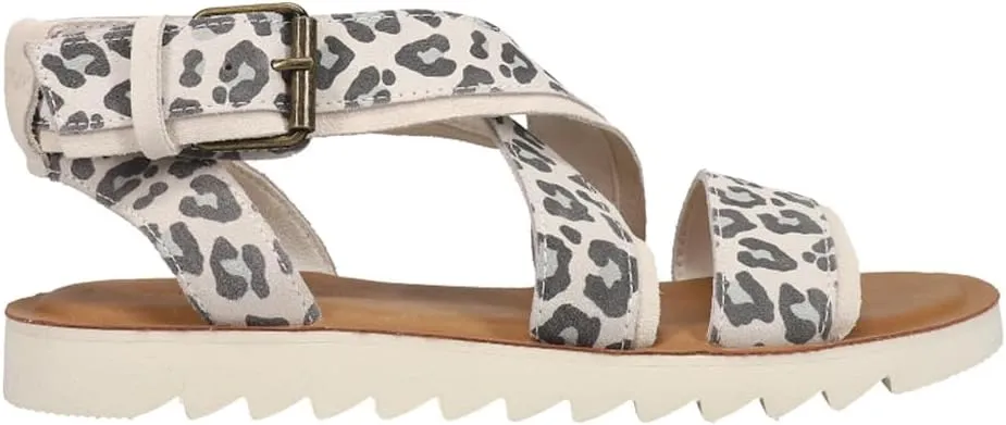 TOMS Womens Sidney Tread Snow Leopard Ankle Strap Casual Sandals Casual - Black, Off White