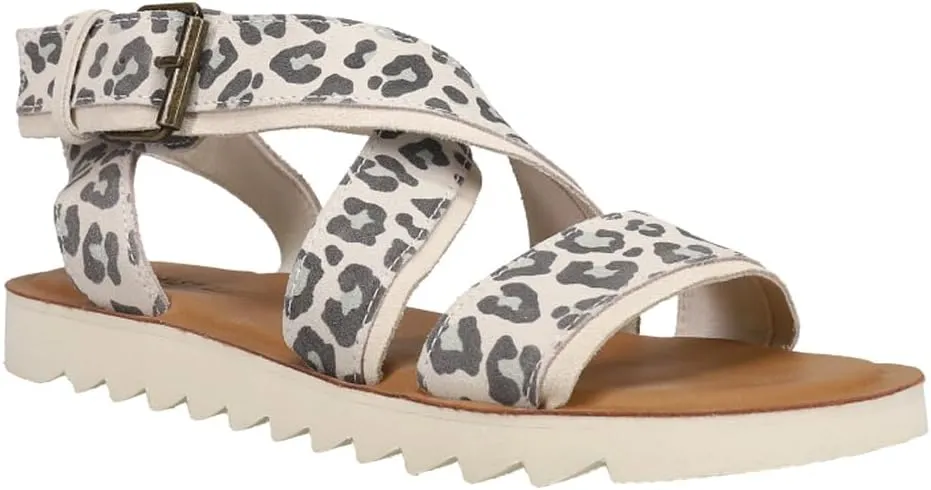 TOMS Womens Sidney Tread Snow Leopard Ankle Strap Casual Sandals Casual - Black, Off White