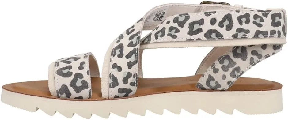 TOMS Womens Sidney Tread Snow Leopard Ankle Strap Casual Sandals Casual - Black, Off White