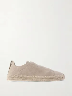 Triple stitch™ leather-trimmed suede slip-on sneakers