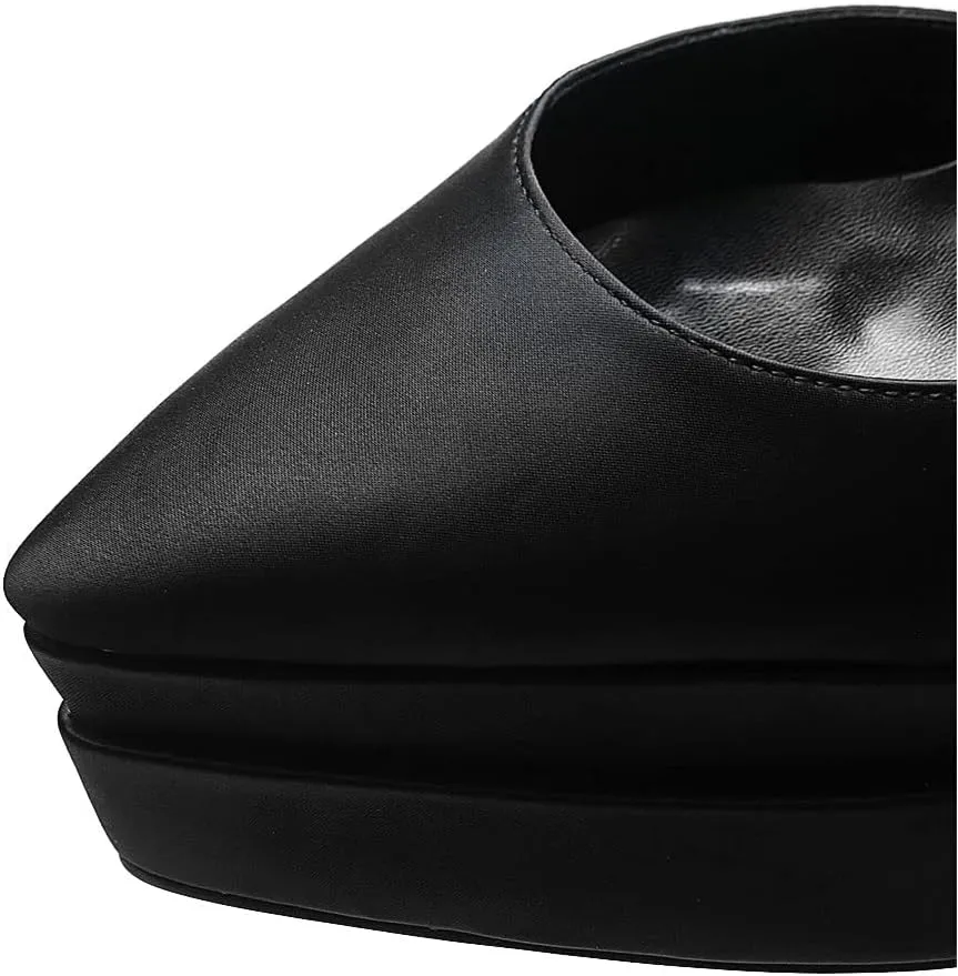 Tscoyuki Women's Fashion Pointed Toe Platform Heels, Buckle Straps Chunky Block High Heel Pumps Date Dress Shoes