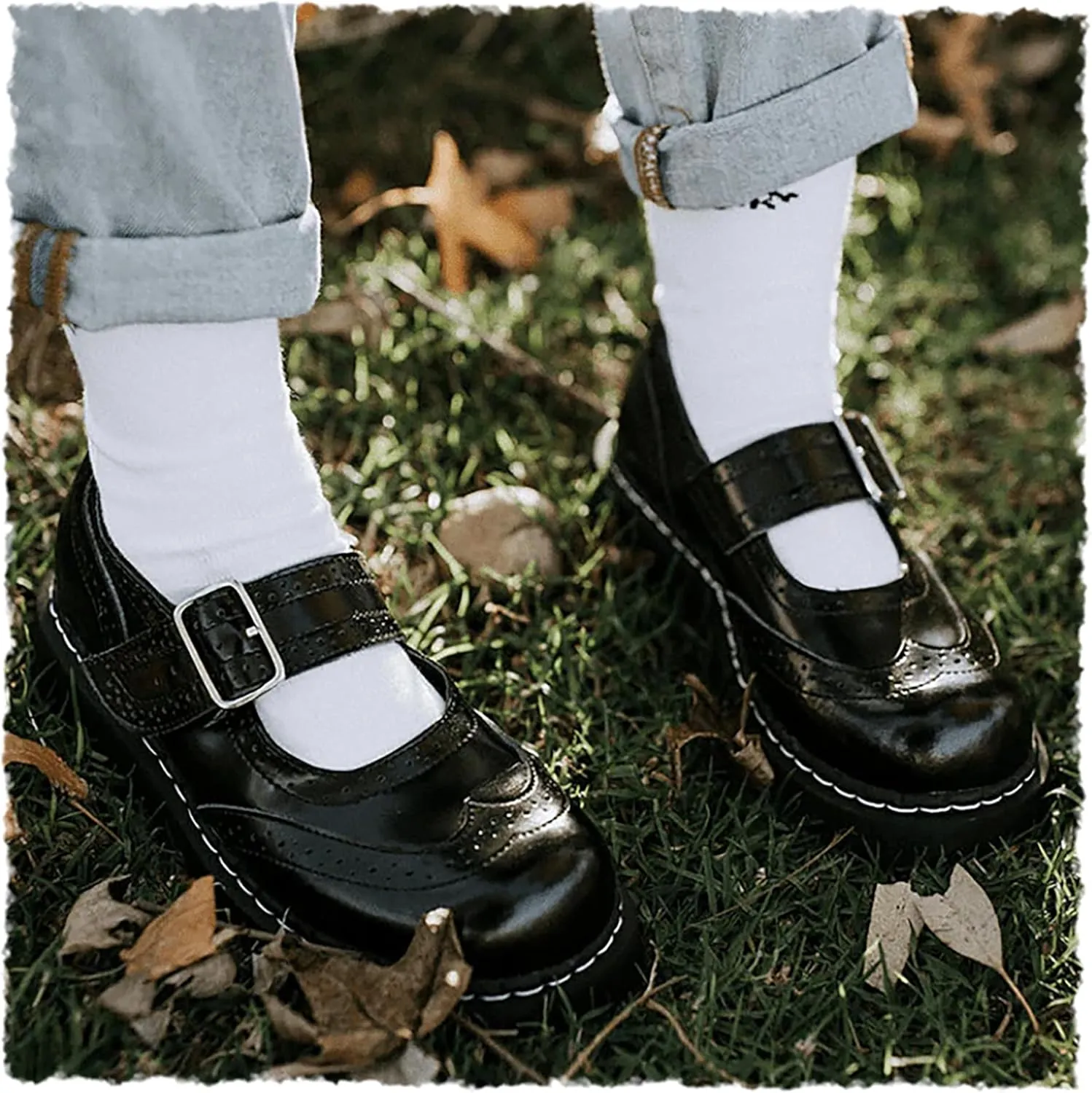 T.U.K. Women's Brogue Mary Jane Flat Shoes – Black Leather, Vintage Style, Wingtip Detailing, Adjustable Buckle Strap, Cushioned Insole, Sturdy Sole, Low Heel, Comfortable Fit, Vegan