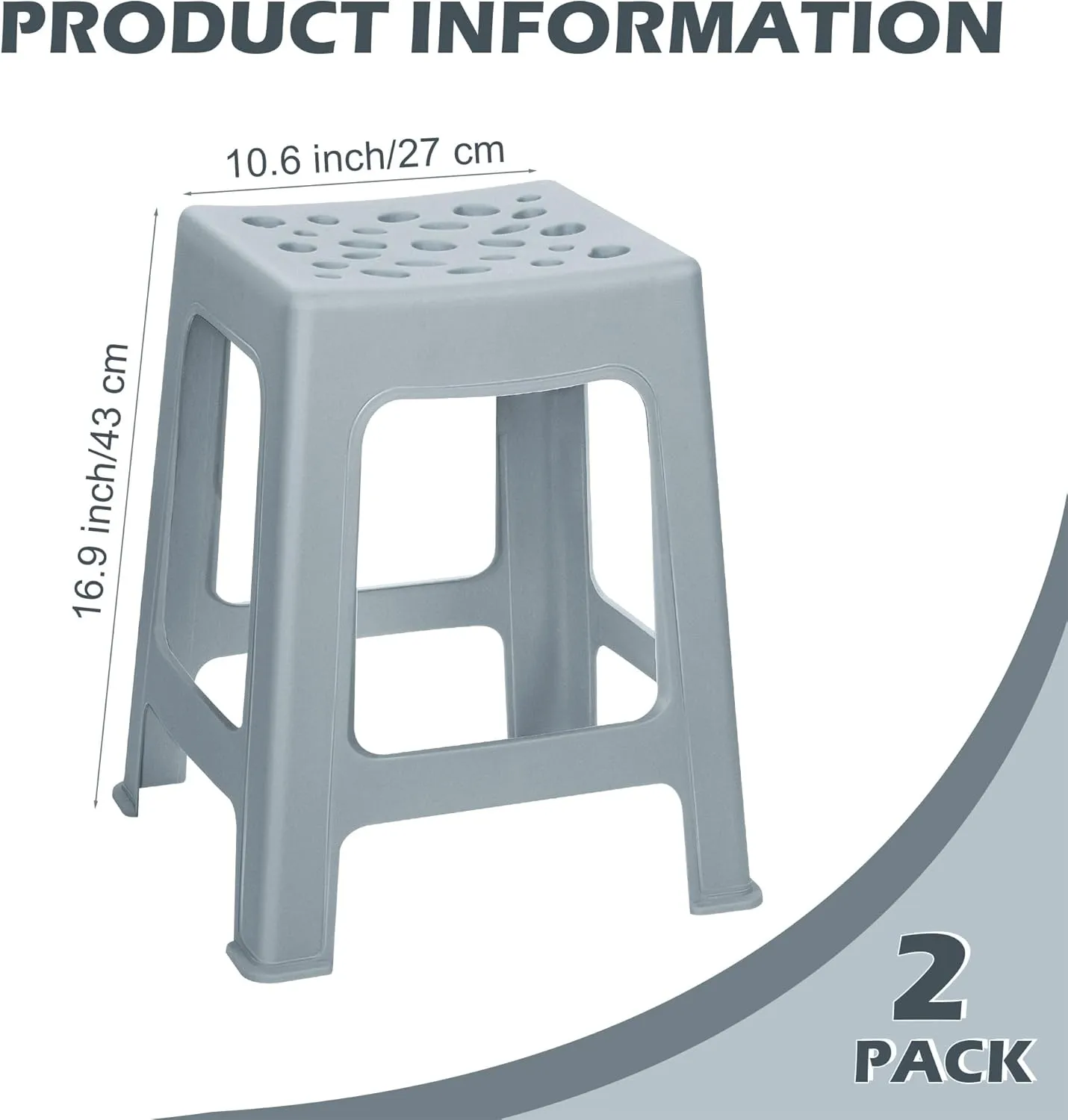 TURSTIN 2 Pack Plastic Stools 16.9 Inch Gray Nesting Stools Portable Backless Bar Stool Flexible Seating Chairs for Classroom Office Home