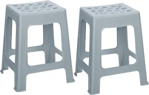 TURSTIN 2 Pack Plastic Stools 16.9 Inch Gray Nesting Stools Portable Backless Bar Stool Flexible Seating Chairs for Classroom Office Home
