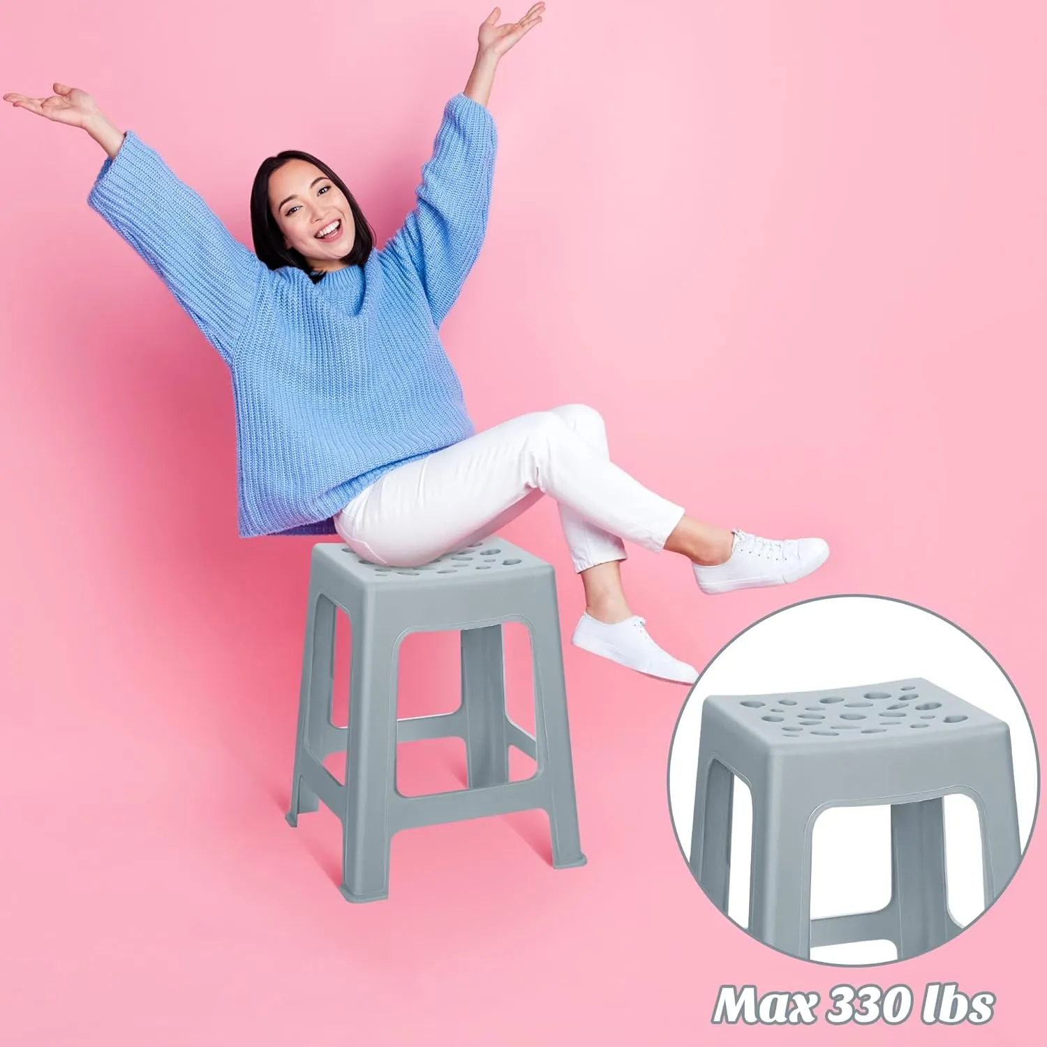 TURSTIN 2 Pack Plastic Stools 16.9 Inch Gray Nesting Stools Portable Backless Bar Stool Flexible Seating Chairs for Classroom Office Home