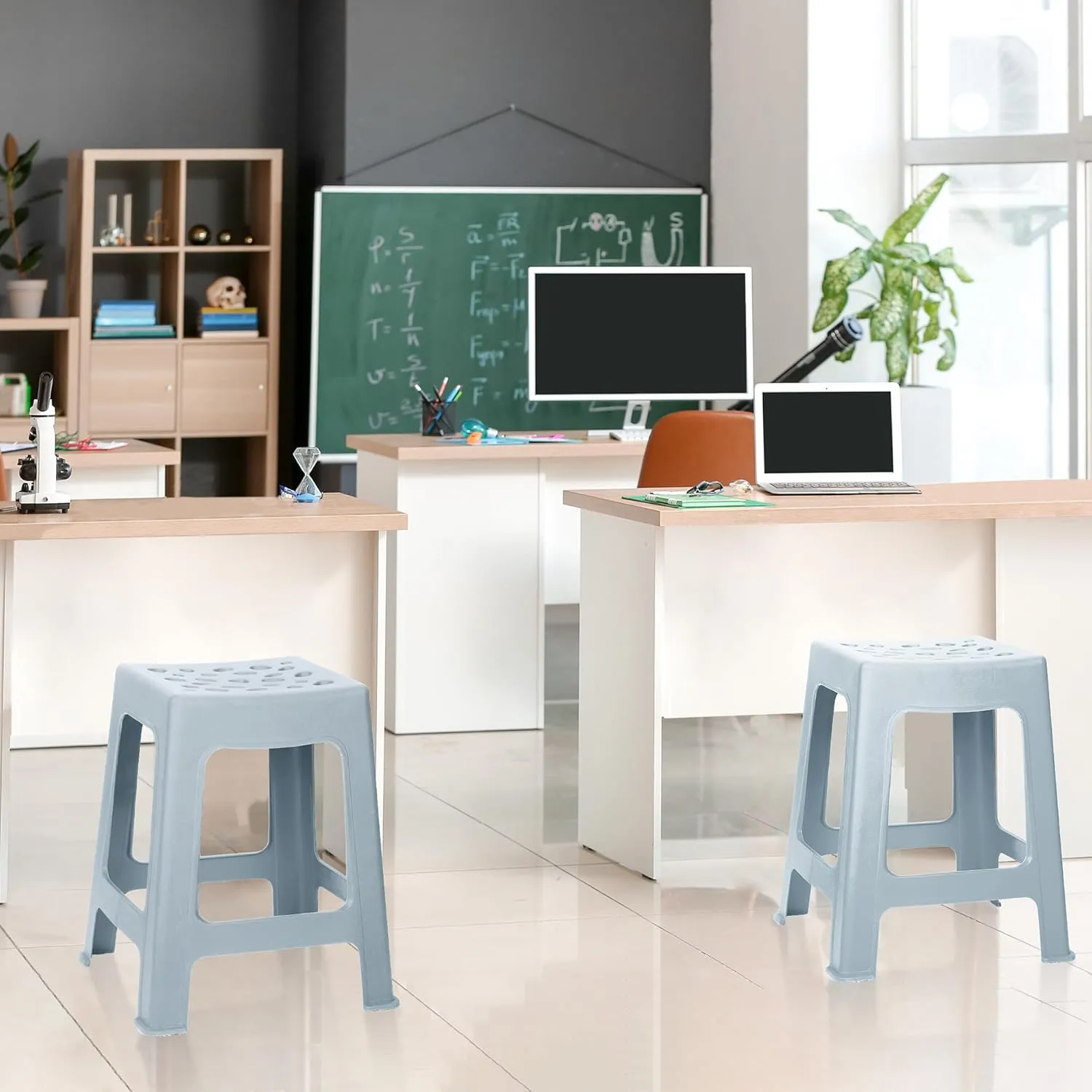 TURSTIN 2 Pack Plastic Stools 16.9 Inch Gray Nesting Stools Portable Backless Bar Stool Flexible Seating Chairs for Classroom Office Home