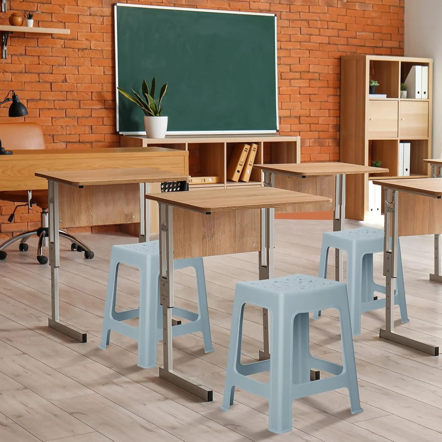TURSTIN 2 Pack Plastic Stools 16.9 Inch Gray Nesting Stools Portable Backless Bar Stool Flexible Seating Chairs for Classroom Office Home
