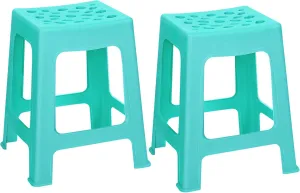 TURSTIN 2 Pack Plastic Stools 16.9 Inch Teal Blue Nesting Stools Portable Backless Bar Stool Flexible Seating Chairs for Classroom Office Home