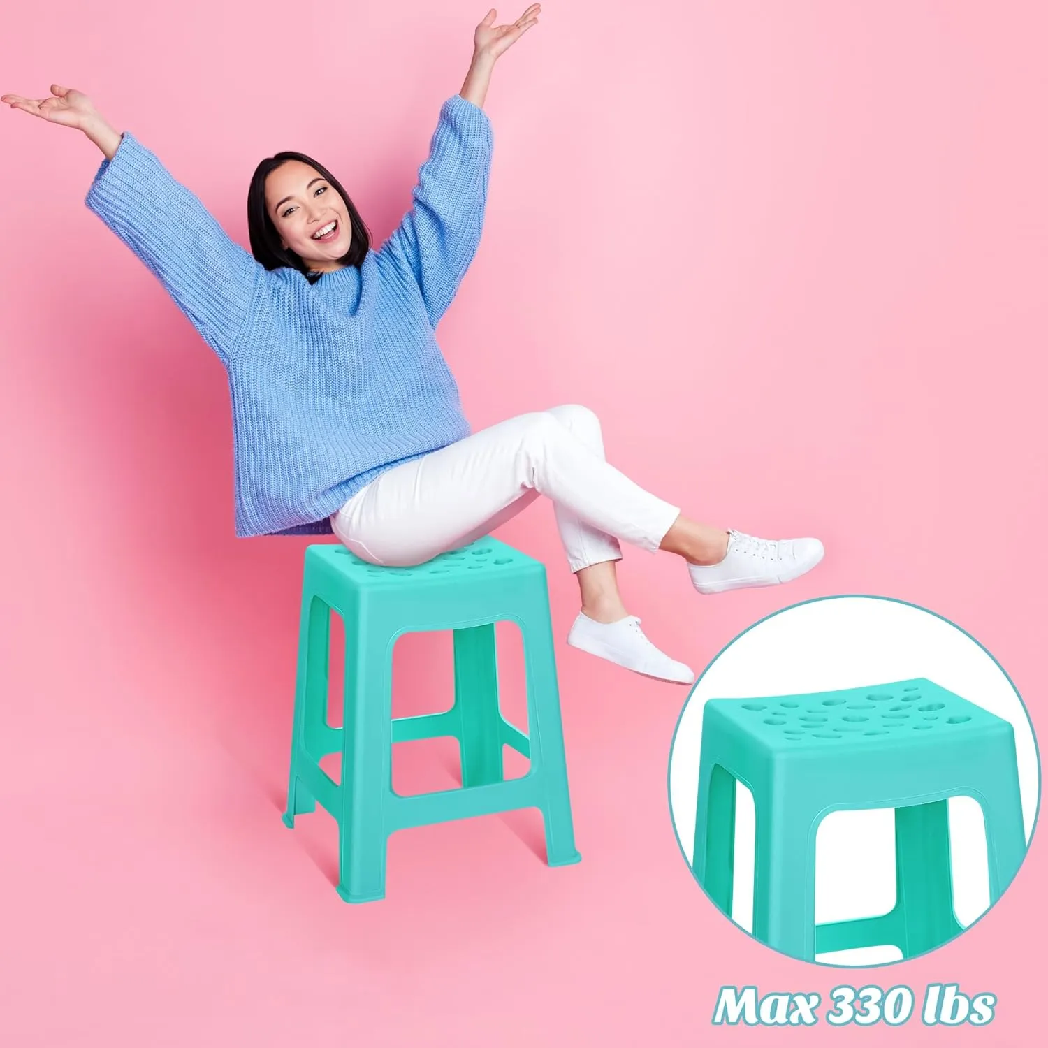 TURSTIN 2 Pack Plastic Stools 16.9 Inch Teal Blue Nesting Stools Portable Backless Bar Stool Flexible Seating Chairs for Classroom Office Home
