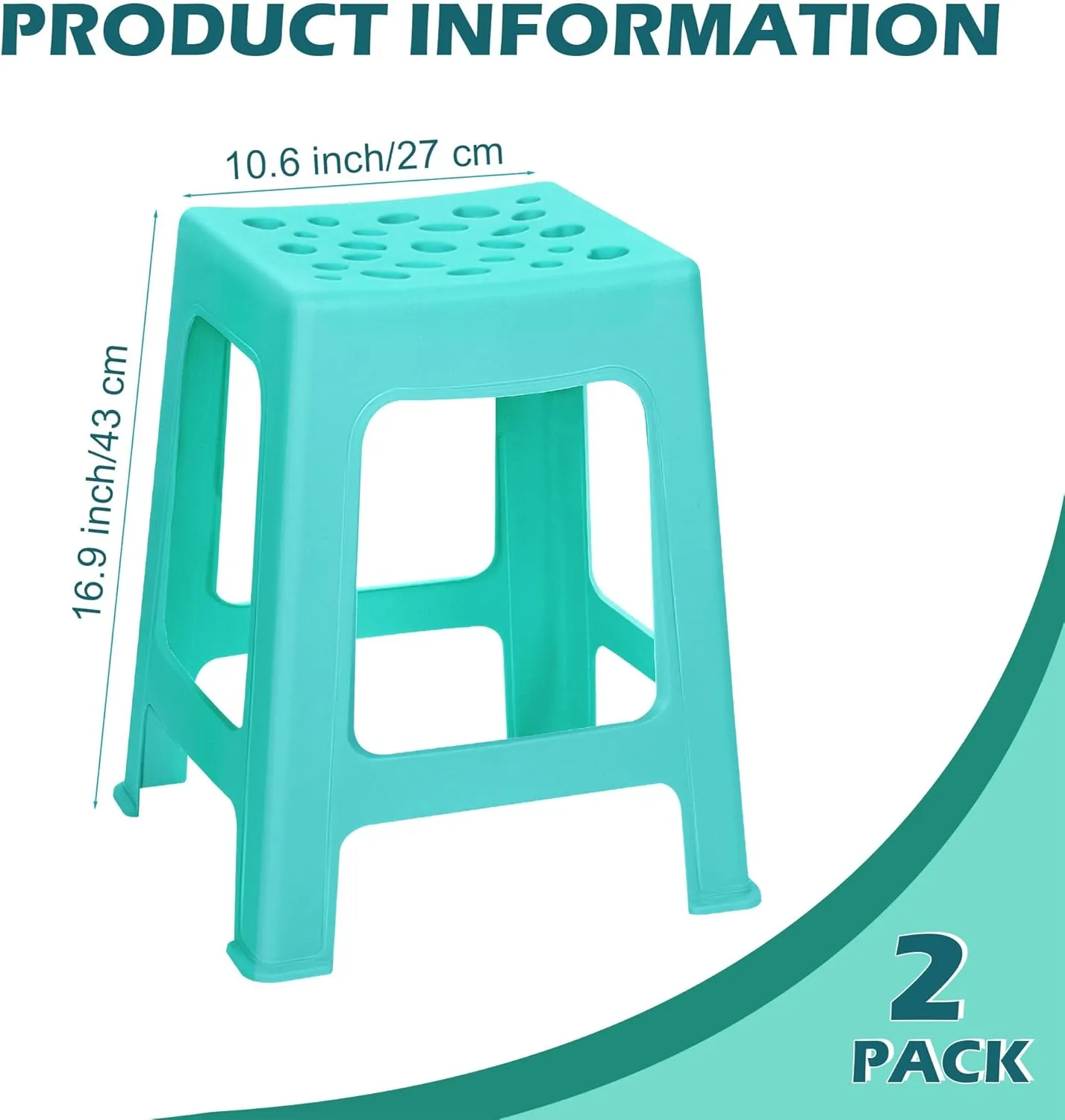 TURSTIN 2 Pack Plastic Stools 16.9 Inch Teal Blue Nesting Stools Portable Backless Bar Stool Flexible Seating Chairs for Classroom Office Home