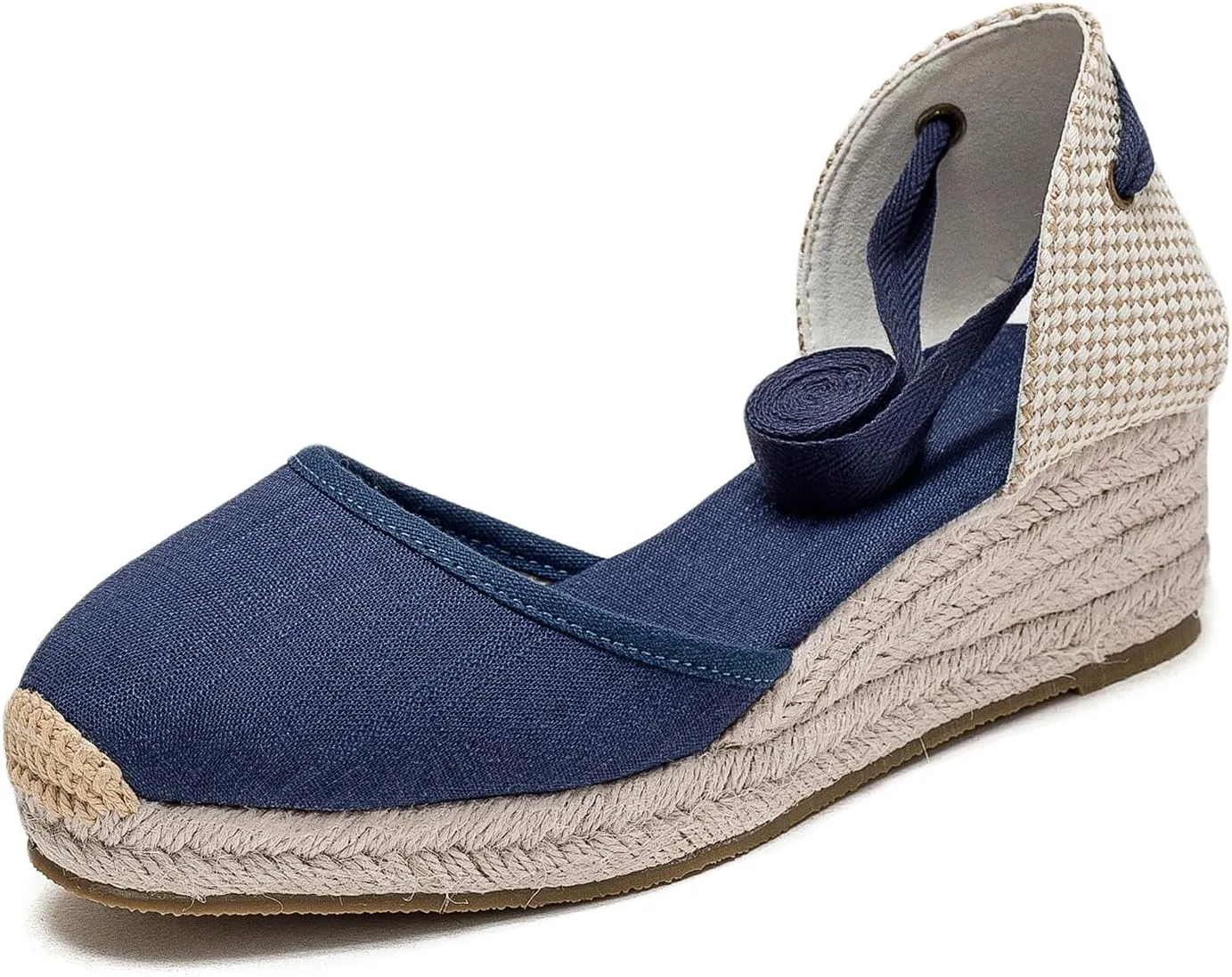 U-lite Womens Platform Wedge Sandals Espadrilles Closed Toe Ankle Strap Lace Up Ankle-Tie Strap Classic Espadrille Heel Blue 8.5