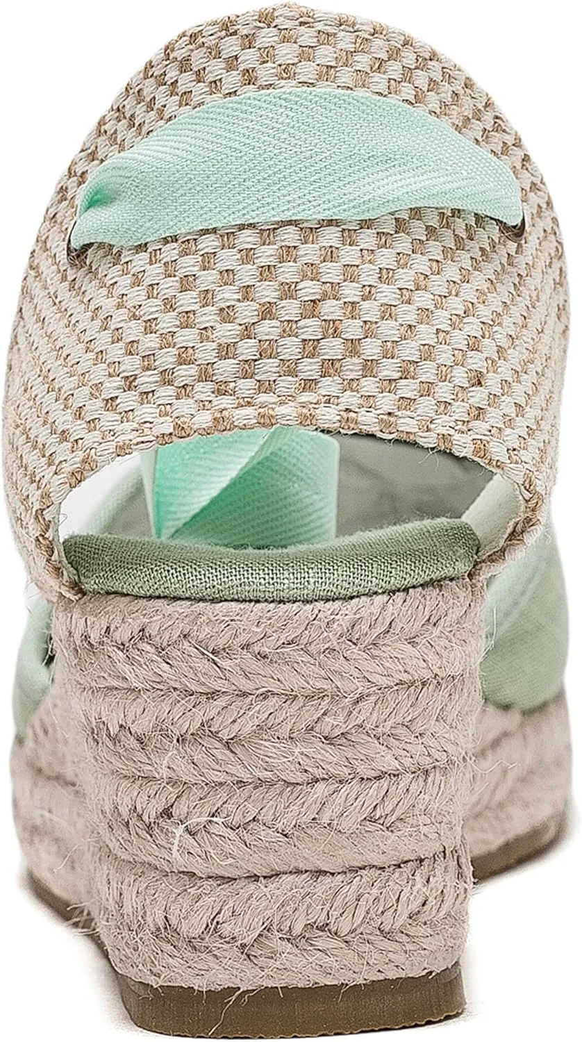 U-lite Womens Platform Wedge Sandals Espadrilles Closed Toe Ankle Strap Lace Up Ankle-Tie Strap Classic Espadrille Heel