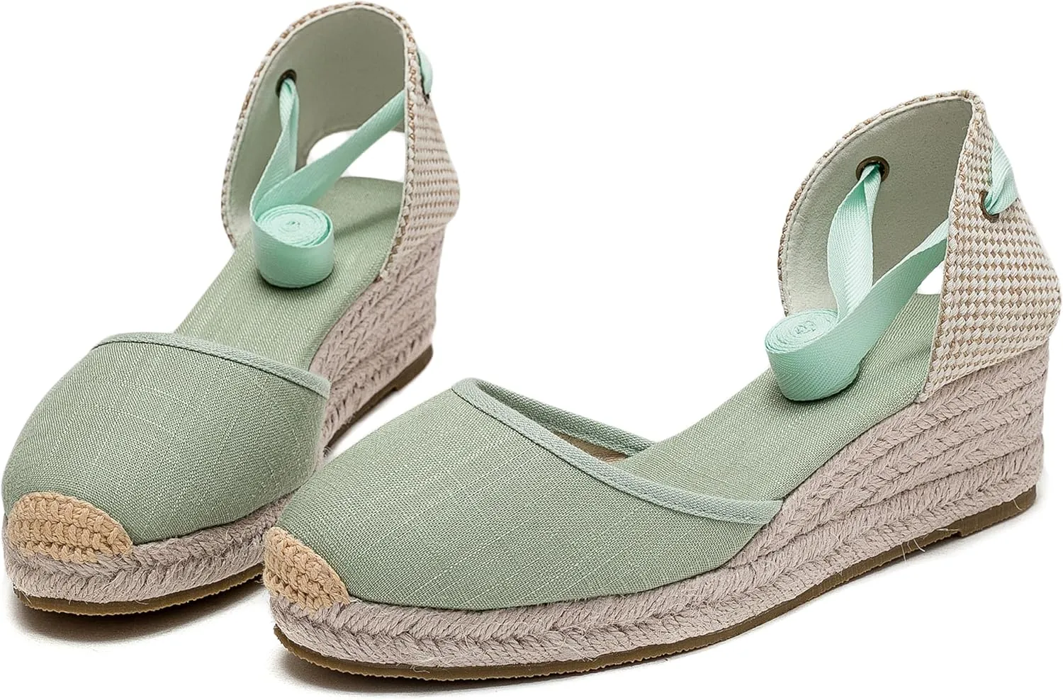 U-lite Womens Platform Wedge Sandals Espadrilles Closed Toe Ankle Strap Lace Up Ankle-Tie Strap Classic Espadrille Heel