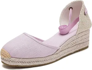 U-lite Womens Platform Wedge Sandals Espadrilles Closed Toe Ankle Strap Lace Up Ankle-Tie Strap Classic Espadrille Heel