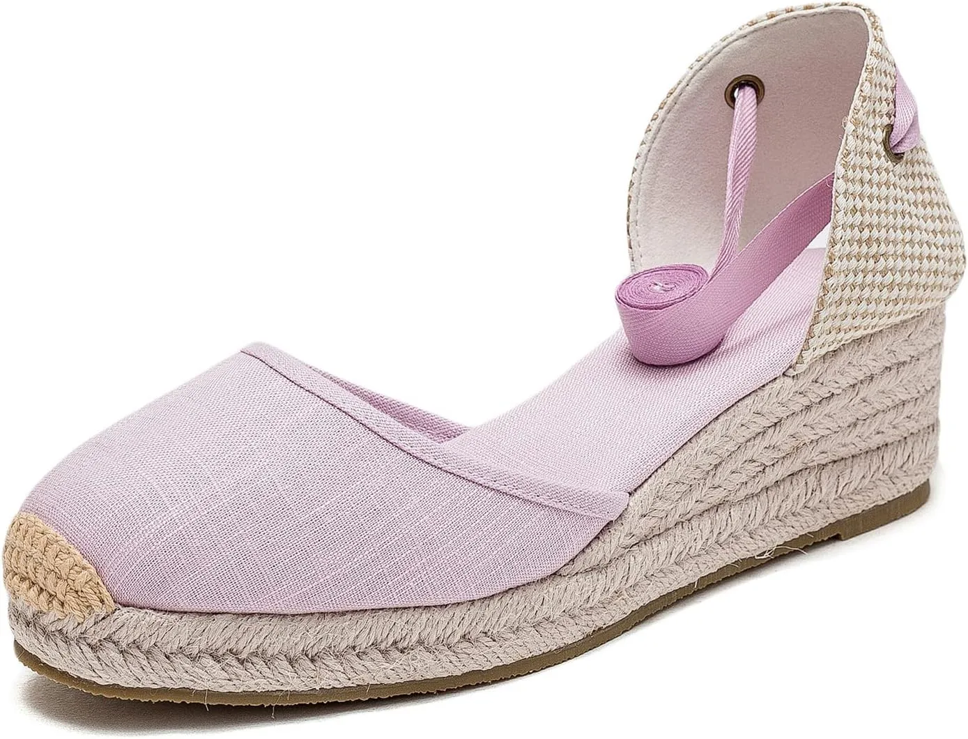 U-lite Womens Platform Wedge Sandals Espadrilles Closed Toe Ankle Strap Lace Up Ankle-Tie Strap Classic Espadrille Heel