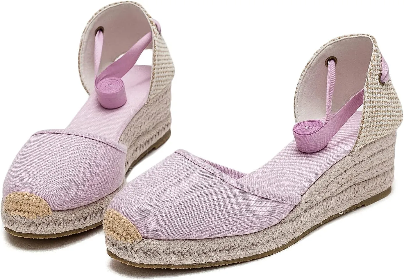 U-lite Womens Platform Wedge Sandals Espadrilles Closed Toe Ankle Strap Lace Up Ankle-Tie Strap Classic Espadrille Heel