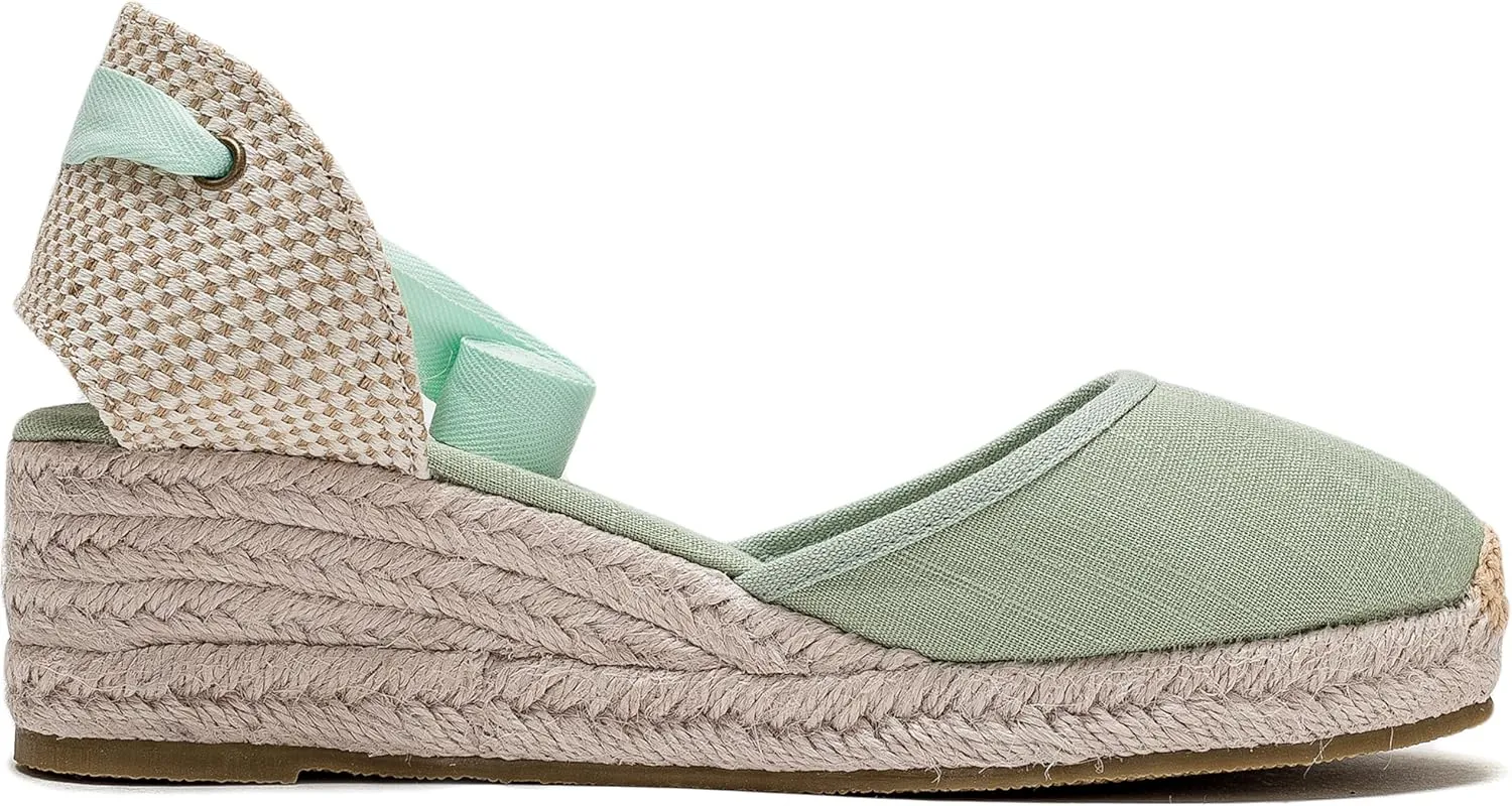 U-lite Womens Platform Wedge Sandals Espadrilles Closed Toe Ankle Strap Lace Up Ankle-Tie Strap Classic Espadrille Heel