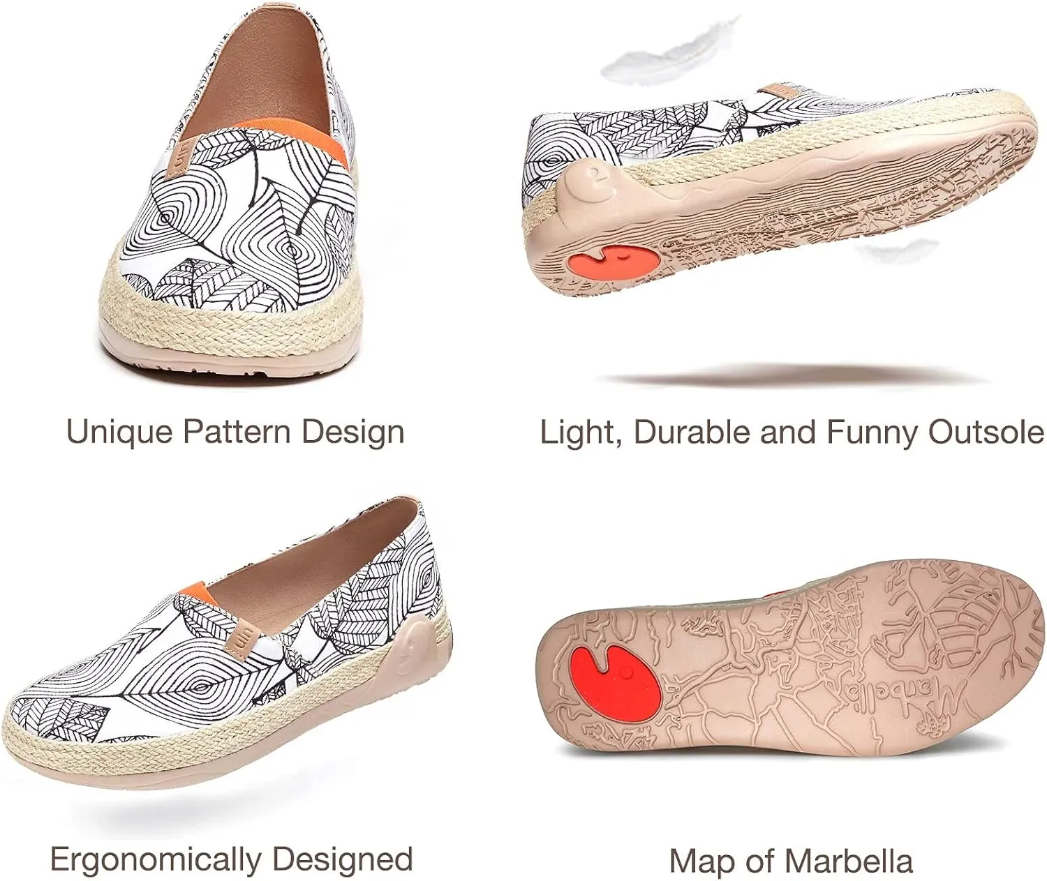 UIN Men's Espadrilles Slip OnsLightweight Walking Casual Loafers Comfortable Art Painted Travel Shoes Marbella Series