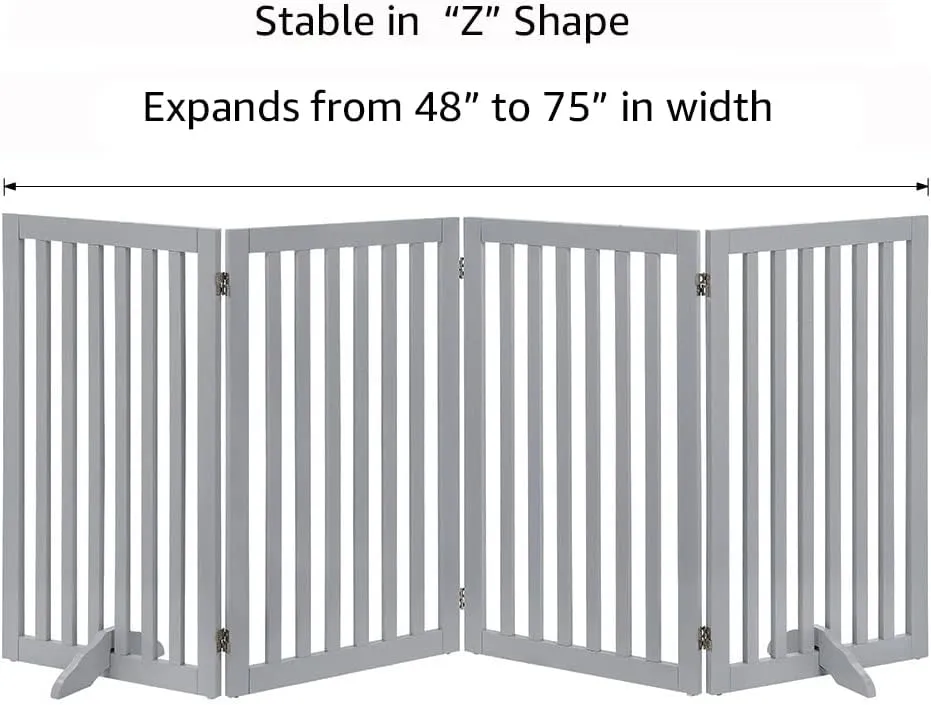 unipaws Flat Wooden Gray Freestanding Dog Gate, 20"-80" W X 36" H