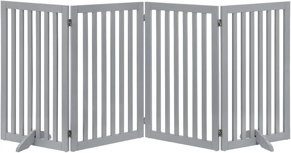 unipaws Flat Wooden Gray Freestanding Dog Gate, 20"-80" W X 36" H