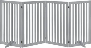 unipaws Flat Wooden Gray Freestanding Dog Gate, 20"-80" W X 36" H