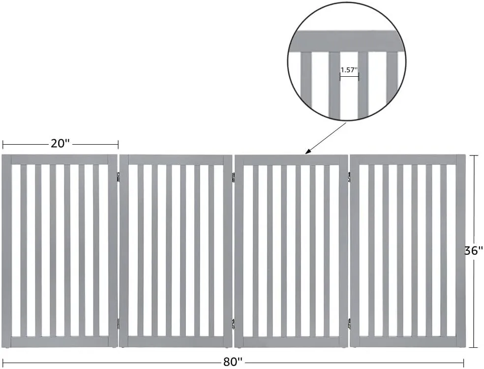 unipaws Flat Wooden Gray Freestanding Dog Gate, 20"-80" W X 36" H