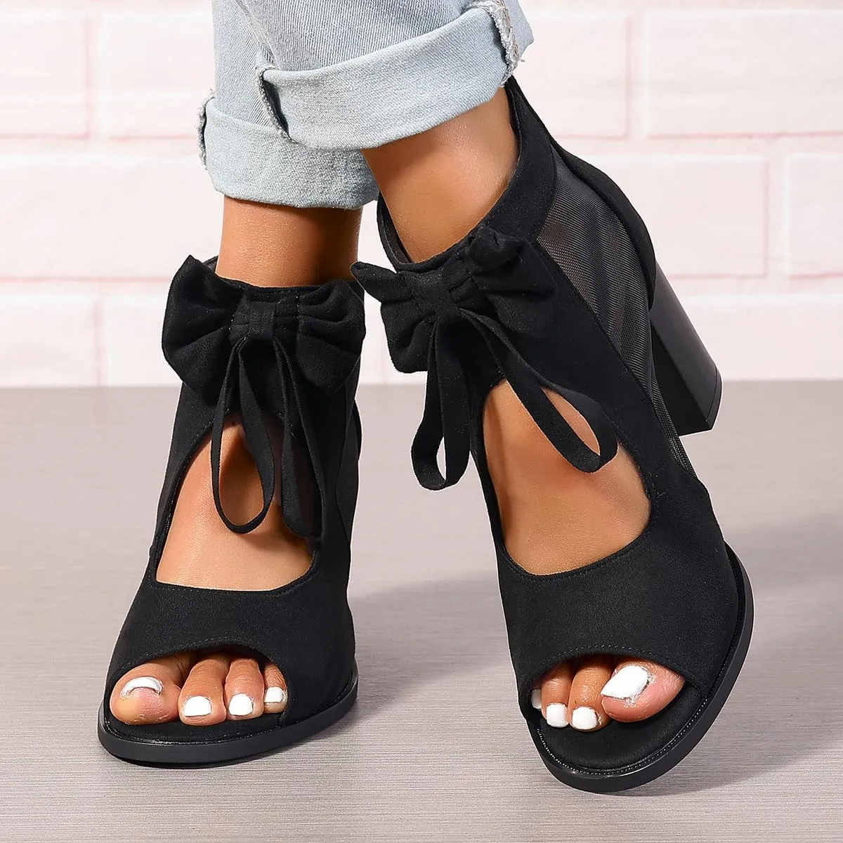 UOQAPRE Chunky Heeled Sandals for Womens Bohemian Cutout Open Toe Summer Block Womens Heeled Party Dress Sandals