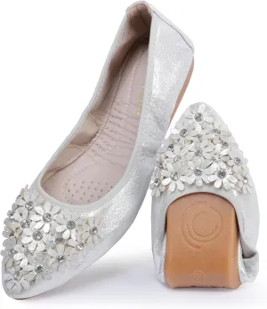 USANDY Women Ballet Flats Rhinestone Wedding Ballerina Shoes Foldable Sparkly Comfort Slip on Flat Shoes