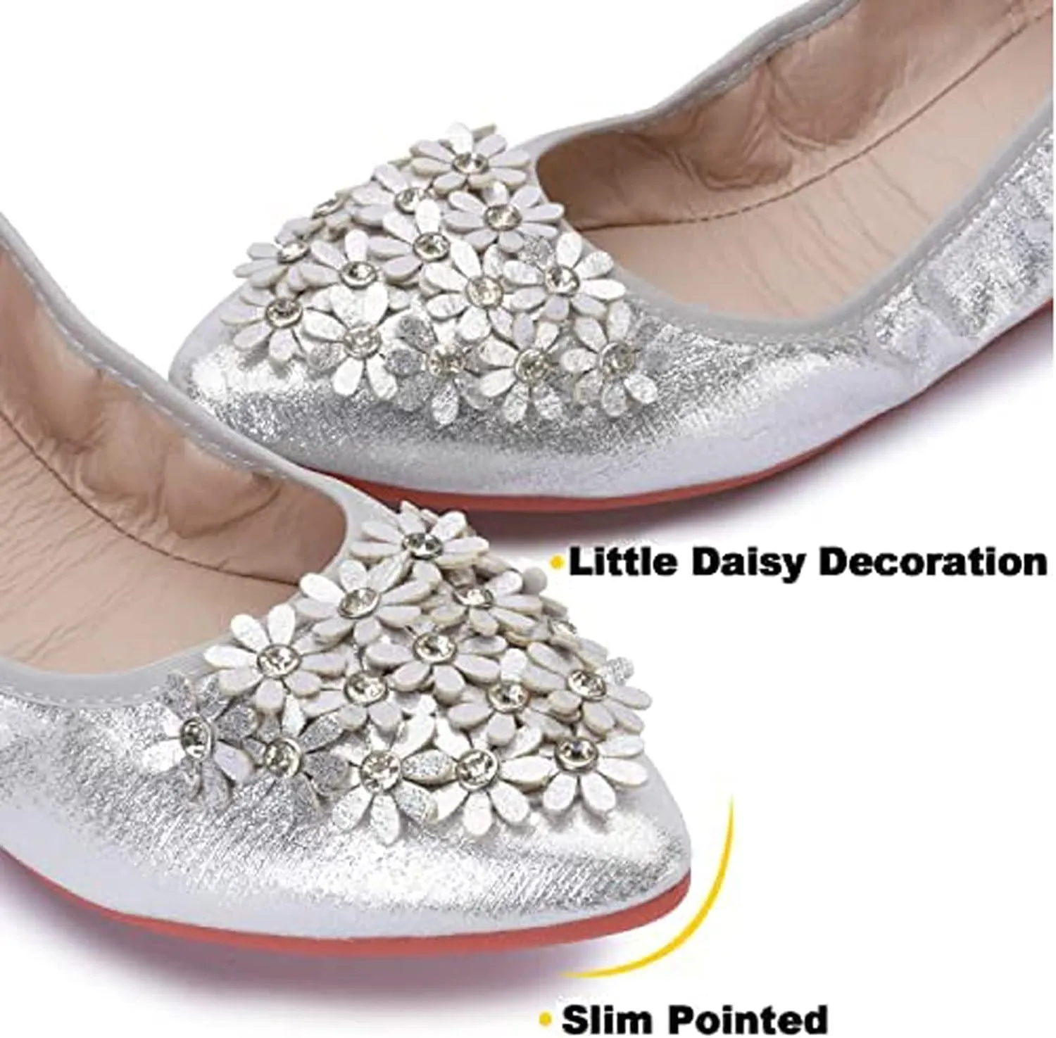 USANDY Women Ballet Flats Rhinestone Wedding Ballerina Shoes Foldable Sparkly Comfort Slip on Flat Shoes