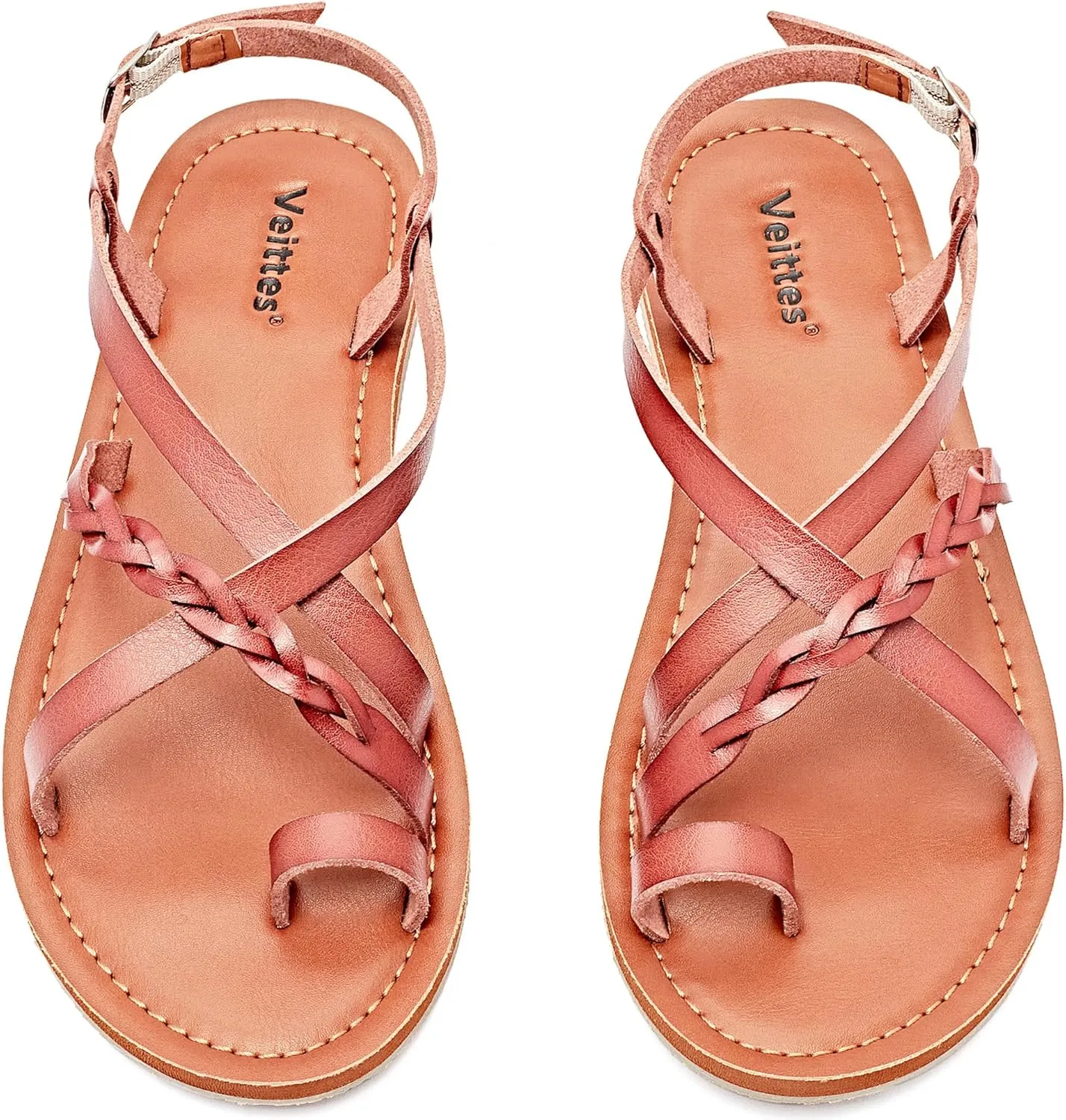 Veittes Women's Flat Sandals - Casual Cute Criss Cross Strappy Flat Summer Shoes.