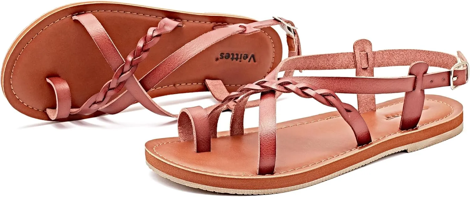 Veittes Women's Flat Sandals - Casual Cute Criss Cross Strappy Flat Summer Shoes.