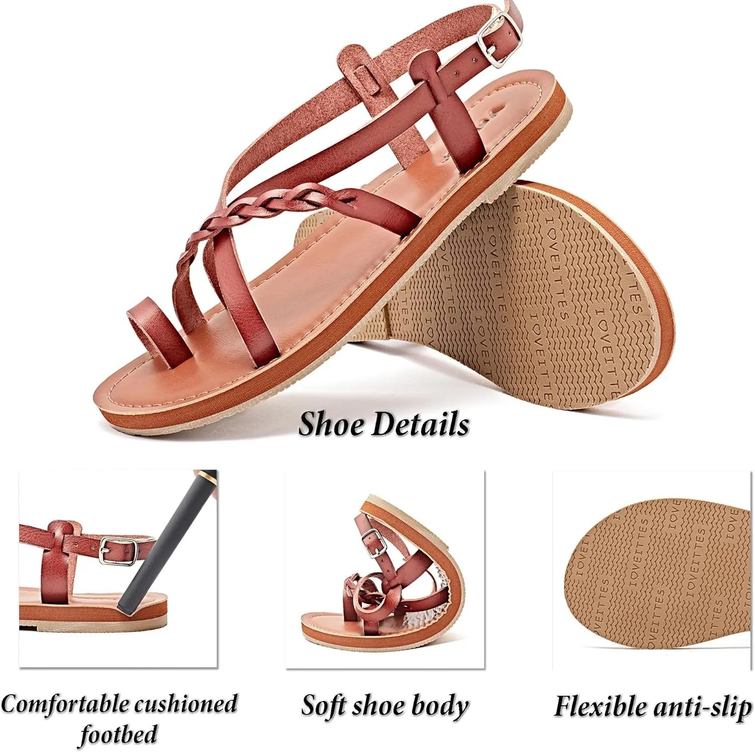 Veittes Women's Flat Sandals - Casual Cute Criss Cross Strappy Flat Summer Shoes.