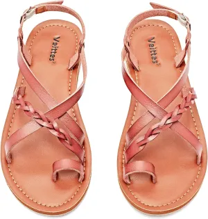 Veittes Women's Flat Sandals - Casual Cute Criss Cross Strappy Flat Summer Shoes.