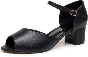 VenusCelia Women's Easy Going Strap Pump Chunky Heeled Sandal