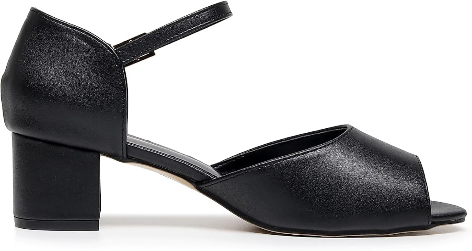 VenusCelia Women's Easy Going Strap Pump Chunky Heeled Sandal