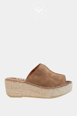 VIGUERA 2275 TAN SUEDE ESPADRILLE WEDGE SLIDER SANDALS