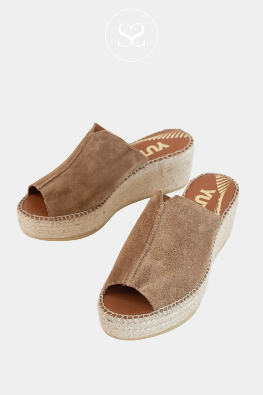 VIGUERA 2275 TAN SUEDE ESPADRILLE WEDGE SLIDER SANDALS