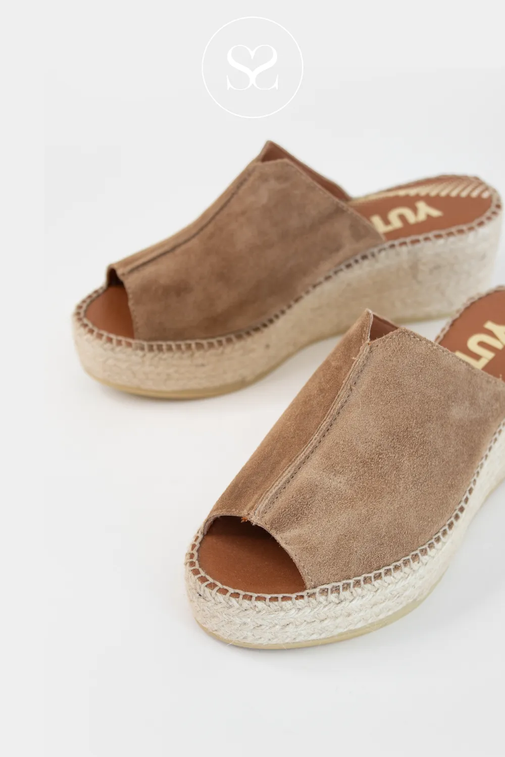 VIGUERA 2275 TAN SUEDE ESPADRILLE WEDGE SLIDER SANDALS
