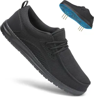 VikoViren Steel Toe Shoes for Men Slip On Safety Work Sneakers Puncture Proof Indestructible Comfy Lounging Walking Loafers Slip Resistant Lightweight Construction Shoes