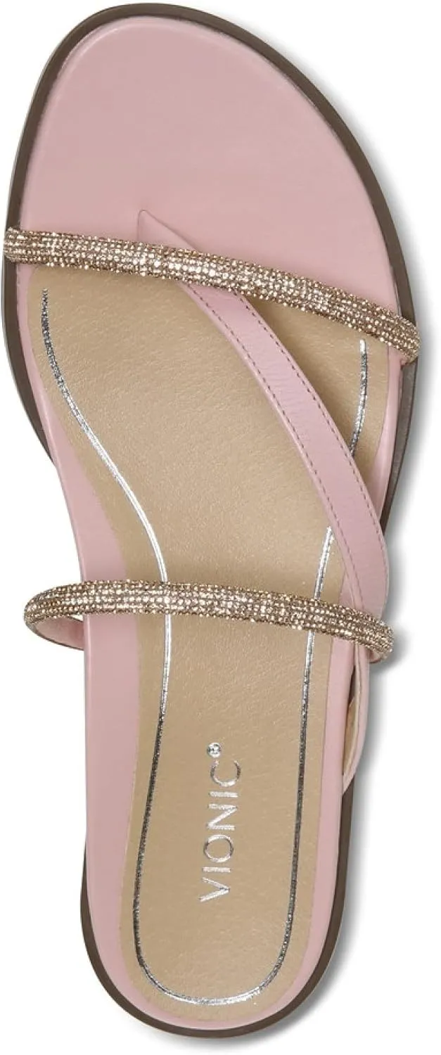 Vionic Women's Citrine Prism Flat Comfort Sandal- Supportive Slide Walking Sandals That Includes an Orthotic Insole and Cushioned Outsole for Arch Support, Medium and Wide Widths
