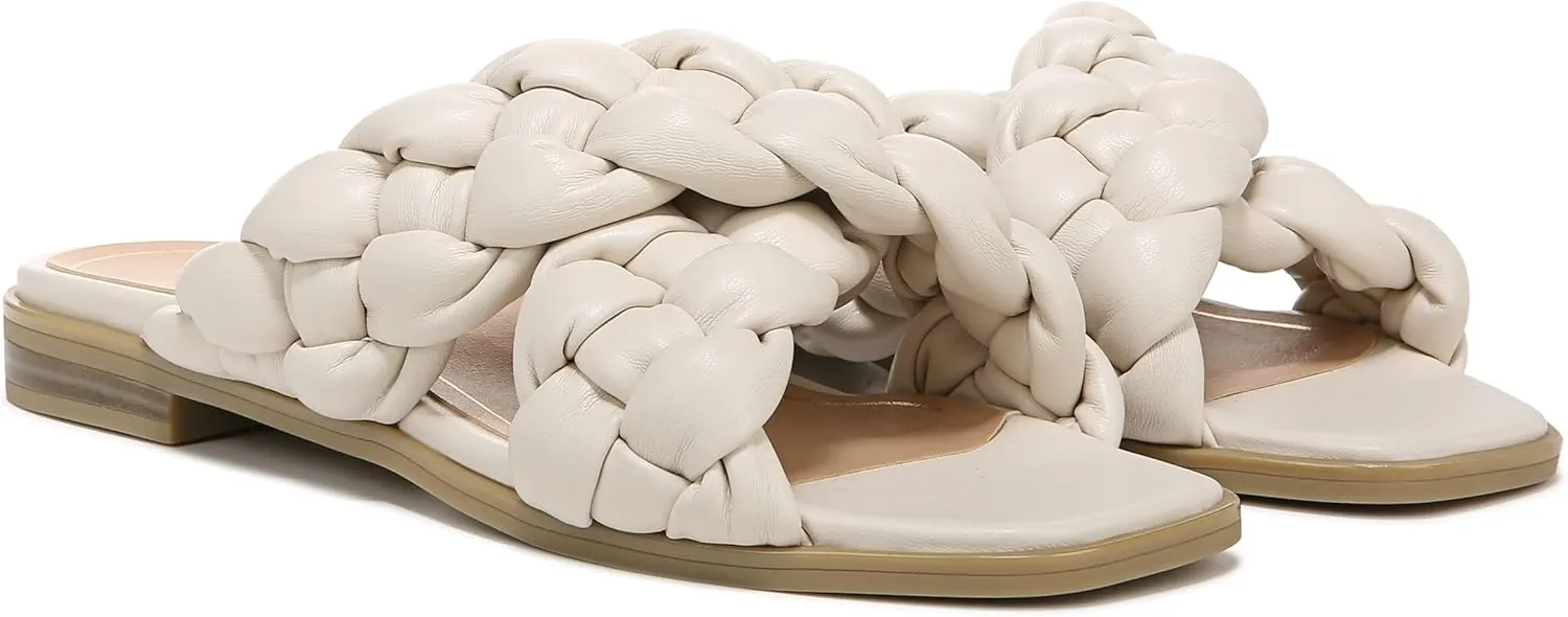 Vionic Women's Poppy Braided Vio-Motion Insole Slide Sandal- Supportive Dressy Flat Sandals That Includes an Orthotic Insole and Cushioned Outsole for Arch Support, Medium and Wide Fit, Sizes 5-11