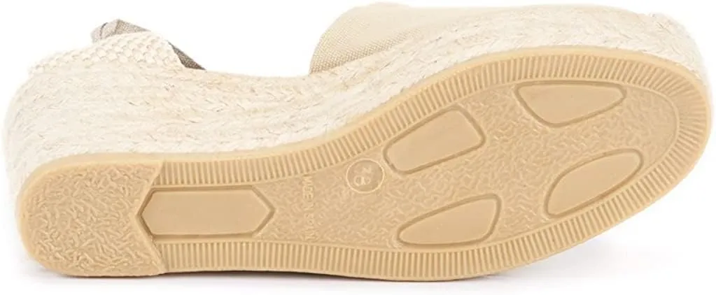 VISCATA Bisbe Canvas Platform Handmade 3 ½” Heel Women's Wedge Sandals with Breathable Cotton Canvas Soft Lace-Up Ankle Ties and 100% Natural Jute Midsole for all Casual Occasions
