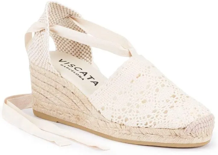 VISCATA Escala Espadrille Canvas Wedges with Sleek Ankle Laces Women's Lace Up Shoes Handmade in Spain Organic Cotton Canvas and 100% Natural Jute Midsole for All Occasions