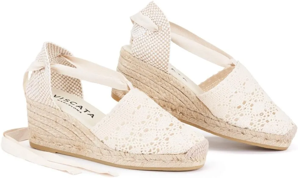 VISCATA Escala Espadrille Canvas Wedges with Sleek Ankle Laces Women's Lace Up Shoes Handmade in Spain Organic Cotton Canvas and 100% Natural Jute Midsole for All Occasions