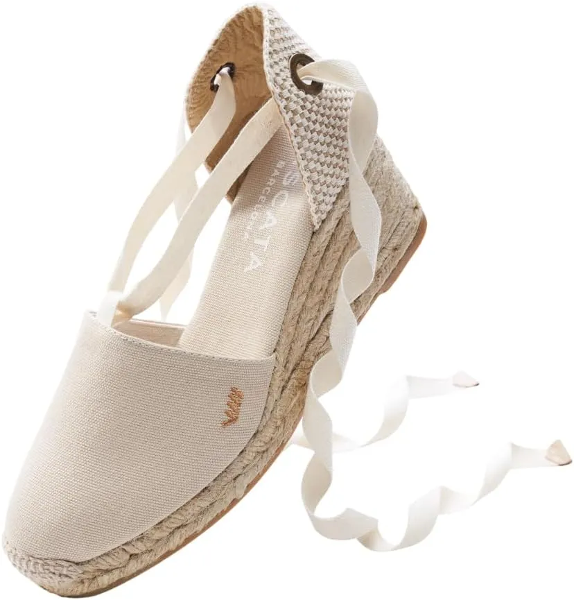 VISCATA Escala Espadrille Canvas Wedges with Sleek Ankle Laces Women's Lace Up Shoes Handmade in Spain Organic Cotton Canvas and 100% Natural Jute Midsole for All Occasions