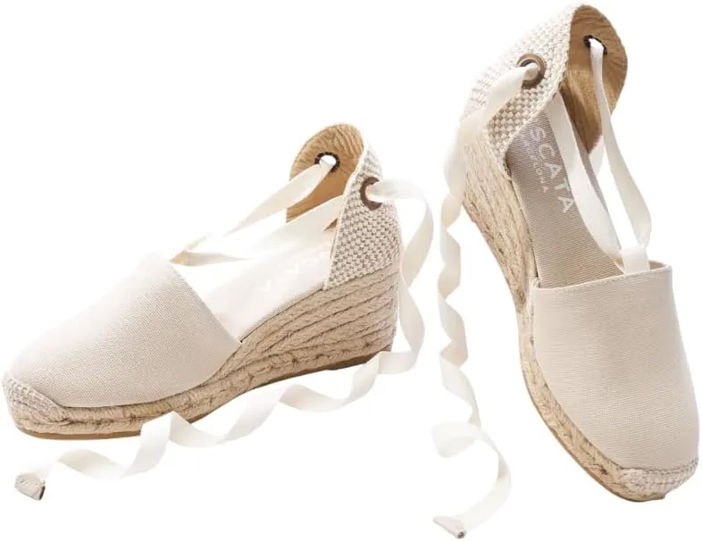 VISCATA Escala Espadrille Canvas Wedges with Sleek Ankle Laces Women's Lace Up Shoes Handmade in Spain Organic Cotton Canvas and 100% Natural Jute Midsole for All Occasions