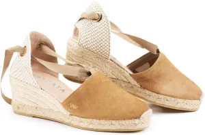 VISCATA Fosca Suede Wedge Handmade 2 ½” Heel Women's Sandals with Extra Cushioned Inner Sole, Soft Ankle Ties, and 100% Natural Jute Midsole for Comfort and Style