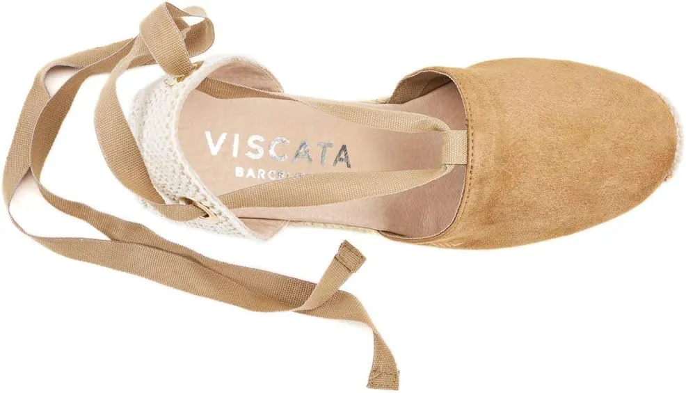 VISCATA Fosca Suede Wedge Handmade 2 ½” Heel Women's Sandals with Extra Cushioned Inner Sole, Soft Ankle Ties, and 100% Natural Jute Midsole for Comfort and Style