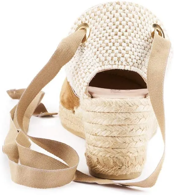 VISCATA Fosca Suede Wedge Handmade 2 ½” Heel Women's Sandals with Extra Cushioned Inner Sole, Soft Ankle Ties, and 100% Natural Jute Midsole for Comfort and Style